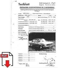 1969 Auto Union Audi 100 FIA homologation form PDF download